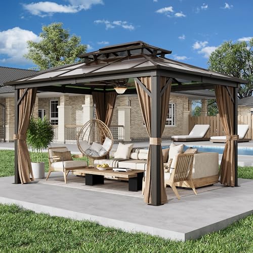 EROMMY 10' x 13' Gazebo Polycarbonate Double Roof Canopy Outdoor Aluminum Frame Pergola, Permanent...