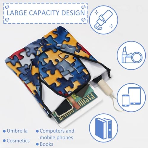 Reusable Canvas Tote Bags, Multi-Purpose Cloth Bags for Grocery Shopping Work Travel - Cute Puzzle Seamless Pattern4