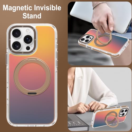 Image of Magnetic for iPhone 15 Pro Max Case with 360 Stand [Compatible with Magsafe] [Fluorescent Design] [1 Screen Protector] Slim Translucent Matte Case for iPhone 15 Pro Max 6.7 inch, Desert