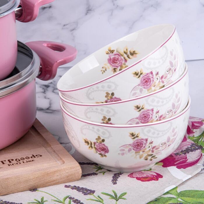 Miniatura 4 de English Rose Bone - Juego de 24 platos de porcelana para 6 pers. Plato de postre Plato de sopa con cuencos para servir