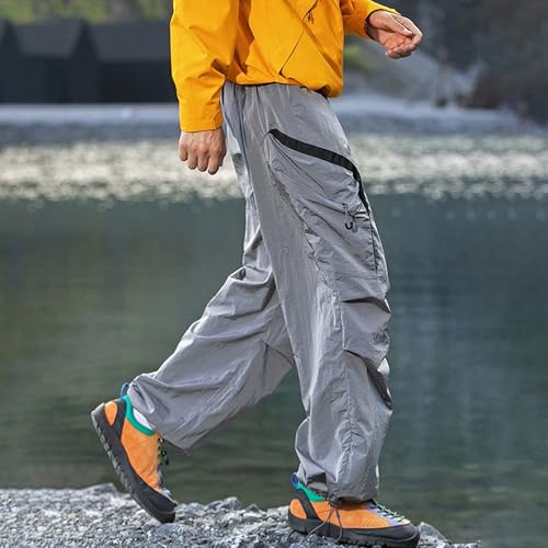 XYXIONGMAO Men's Grey Loose Drawstring Elastic Waist Multi-Pocket Sweatpants Streetwear Overalls Cargo Pants for Men3