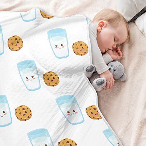 Image of Swaddle Blanket Milk Glass Happy Cookie Cotton Blanket for Infants, Receiving Blanket, Lightweight Soft Swaddling Blanket for Crib, Stroller, Nursery Blankets, 30X40 in White