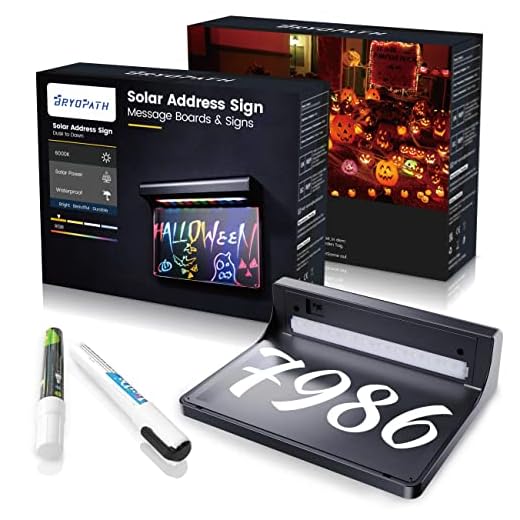 Bryopath Lighted House Solar Address Sign Plaques, LED House Number Lights with DIY Highlighter for Customized Contents, for Home, Yard, Street, Garden, Outdoor Wall Mount, Warm White/RGB, 1 Pack