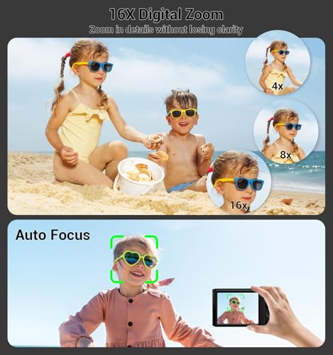 Image of Digital Camera 4K, Autofocus Digital Compact Digital Camera,16X Digital Zoom Upgraded Travel Camera with 64GB SD Card,2 Batteries,Small Camera for Teens Kids Boys Girls,Black
