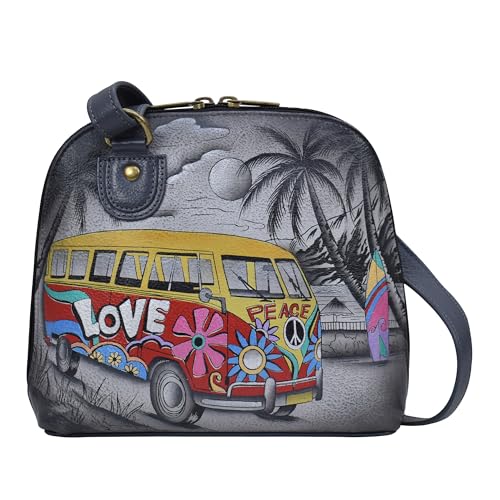 Anna by Anuschka Women's Original Genuine Leather Hand-Painted Small Multi Compartment Zip-Around Organizer - Leather Handbag for Women - Happy Camper