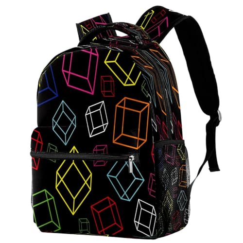Sac à dos d'école motif géométrique noir élégant pour femmes