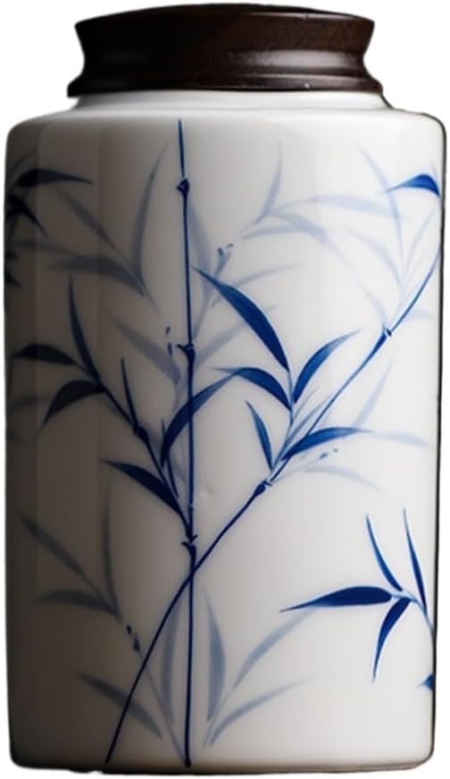 SONGCHAO Sugar Jar Sandalwood Lid Tea Can, Ceramic Warehouse, Hand-Painted, Sealed Storage Tea Canister