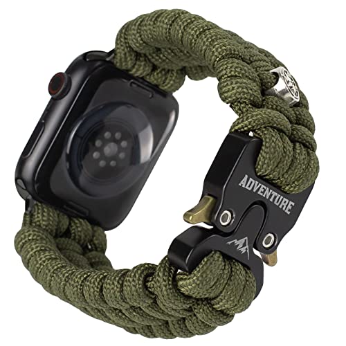 Paracord Band Compatible with Apple Watch Band 42mm 44mm 45mm, Robust Survival Tactical Weave Strap Paracord with Stainless Steel Buckle Quick Release for iWatch Series SE 7 6 5 4 3 2 1 for Men