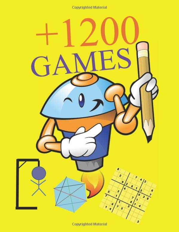 +1200 Games: Both adults And Kids Activity Games Book | fun sudoku, tac tic toe, game of sim, dots and boxes, hangman, four in a row