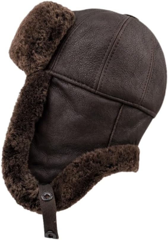 Handmade Sheepskin Leather Trapper Hat – Aviator Cap with Fur Lined Ear Flaps, Shearling Russian Ushanka Winter Hat - Image 6