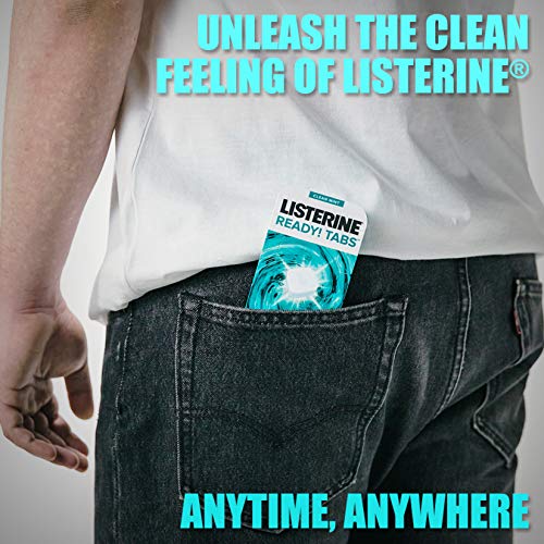Listerine Ready! Tabs Chewable Mint Tablets with Clean Mint Flavor, Revolutionary 4-Hour Fresh Breath Tablets to Help Fight Bad Breath On-the-Go, Sugar-Free, Alcohol-Free & Kosher, 56 ct
