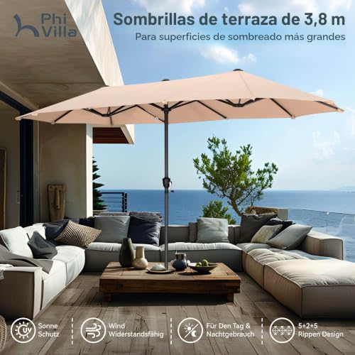 Parasol grande 200 x 380 cm PHI VILLA sombrilla rectangular jardin proteccion UV 2