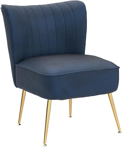 Miniatura 5 de Juego de 2 sillas decorativas de terciopelo azul con patas doradas, sillas laterales tapizadas modernas de mediados de siglo para habitación de