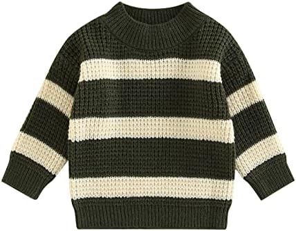 Fall Winter Baby Sweater Infant Toddler Boy Girl Striped Crewneck Sweatshirt Long Sleeve Knitted Pullover Tops Warm Outfits(Green, 3-4T)