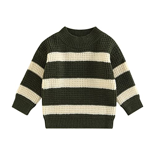 Fall Winter Baby Sweater Infant Toddler Boy Girl Striped Crewneck Sweatshirt Long Sleeve Knitted Pullover Tops Warm Outfits(Green, 3-4T) #TOP3