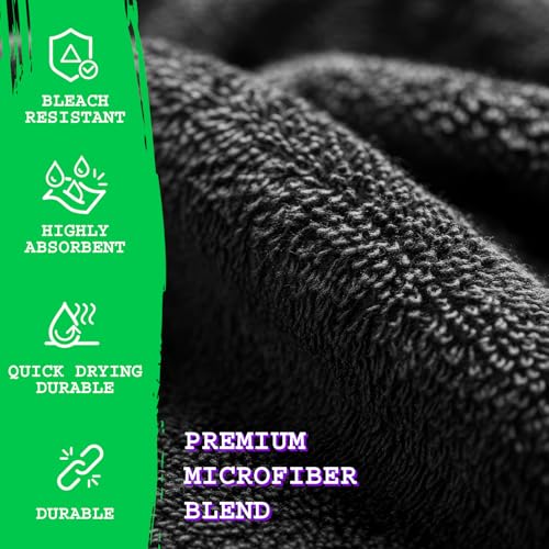 Image of GREEN LIFESTYLE Black Microfiber Bleach Safe Towel Bulk Sets, Premium Spa Quality, Super Soft and Absorbent for Gym, Pool, Spa, Salon and Home (12 Pack)