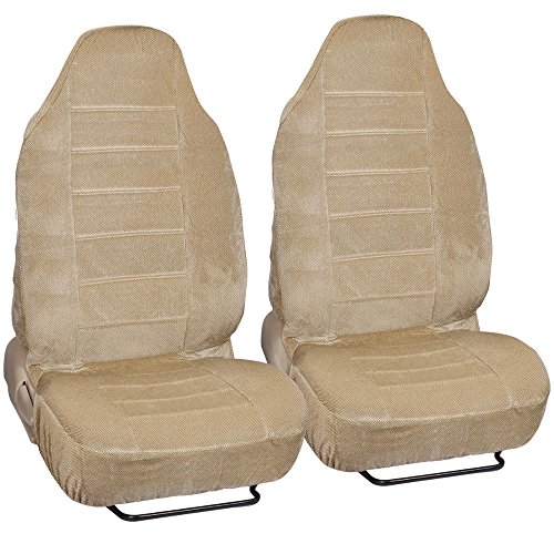 Bdk Beige Dotted Cloth Regal Style 2 Piece Premium High Back Auto Seat Covers #TOP17
