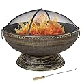 Sunnydaze 30-Inch Large Outdoor Fire Pit - Wood Burning Fire Pit for Outside with Poker and Screen - Black Finish - Regal Cauldron