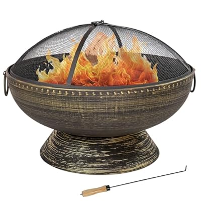 Sunnydaze 30-Inch Large Outdoor Fire Pit - Wood Burning Fire Pit for Outside with Poker and Screen - Black Finish - Regal Cauldron