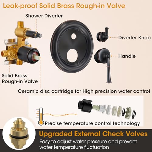 Image of Antique Rain Shower Head with Handheld Spray, Oil Rubbed Bronze Rain Shower System with Rough-in Balance Pressure Valve, 9 inch Bathroom Luxury Rain Fall Shower Head Wall Mount Round, (B2312-ORB)