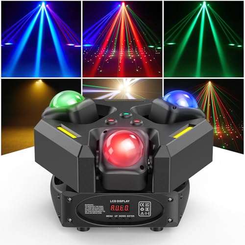 Moving Head DJ Lights, 150W RGBW LED Laser Stage Light,XY Dual-Axis Rotating,Strobe & Star Effect,Linear Dimming, DMX Sound Activated,Laser Party Lights for Live Show,Wedding,KTV Club,Bar