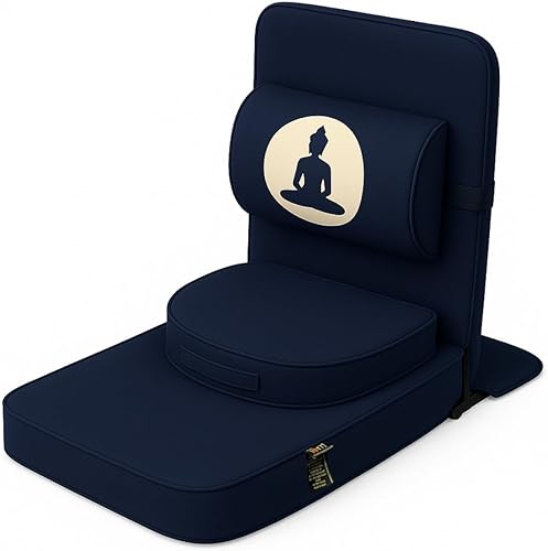 Friends Of Meditation Buddha - Silla de meditación  Silla de yoga plegable portátil para adultos con soporte de espalda desmontable y cojín Zafu,