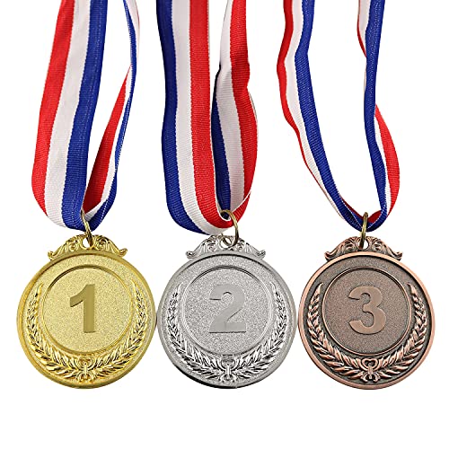 JCBIZ 3pcs Zinc Alloy Digital Medal 50mm Gold Silver Bronze Award Medals for Competitions, Games and Parties