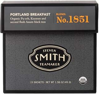 Smith Teamaker Portland Breakfast No. 1851, Caffeinated, Sugar Free, Sustainably Grown, Organic Full Leaf Black Tea Bags, 15 Sachets, 1.58oz each