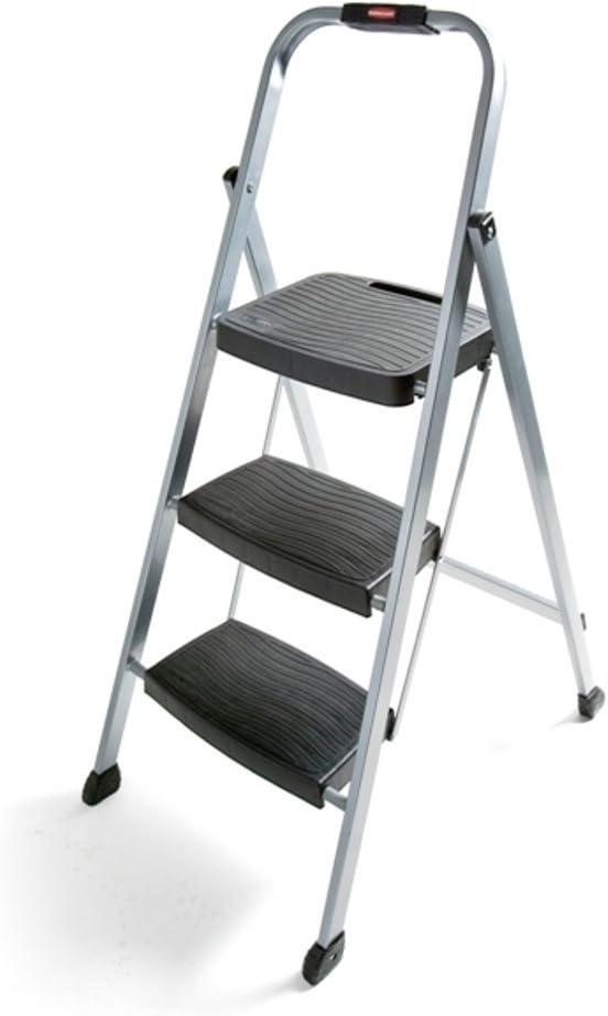 3-Step Steel Ladder,Folding Step Stool with Hand Grip and Non-Slip Feet, Silver, Tested to ANSI US Safety Standards, No Assembly Required
