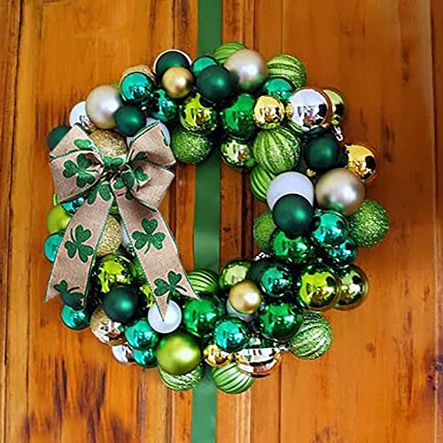 2.5" St. Patrick's Day Glitter Shamrock Wired Edge Ribbon (4 Roll X 3Yards) Green Clover Fabric Ribbon Ornaments For St. Patrick Wreath Bow Decorations Gift Wrapping Party Decorative #TOP5