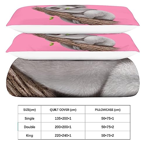 Housse de couette koala 220x240 cm avec taies d'oreiller en microfibre pour lit king size