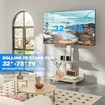 Rfiver Sleek Rolling TV Stand with Power Outlet for Home Decor, Height Adjustable Portable TV Stand on Wheels for 32-75 Inch TVs, Strong Tall Mobile TV Cart with Mount Up to 88 lbs, White
