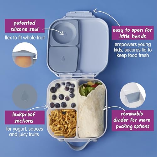 Image of b.box Mini Lunch Box Kids | 4.25 Cup Leak Proof Bento Box for Kids Ages 3+ | 3 Compartment Snack Containers, School Lunch Container, Dishwasher Safe, BPA-Free, PFAS-Free - Chill Out