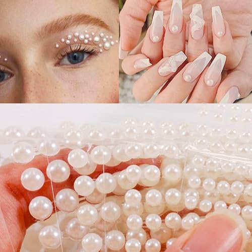 Pearl Nail Rhinestone Stickers 2800 Pcs 3D Self Adhesive White Pearl For Makeup Eyes Face Body Gems Jewels Diy Craft 4 Size Nail Art Decoration #TOP5
