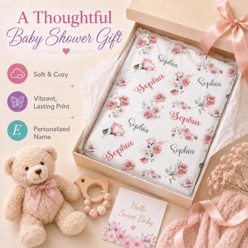 Image of Personalized Baby Blanket for Girls, Custom Nursery Blanket with Name, 30 x 40 Inch Soft Minky Blanket for Baby Toddlers, Newborn Print 07