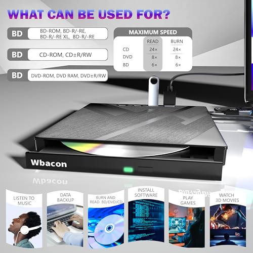 Unidade Blu-ray externa 7 em 1, USB 3.0 Tipo-C gravador óptico externo Bluray/DVD com porta SD/TF, s