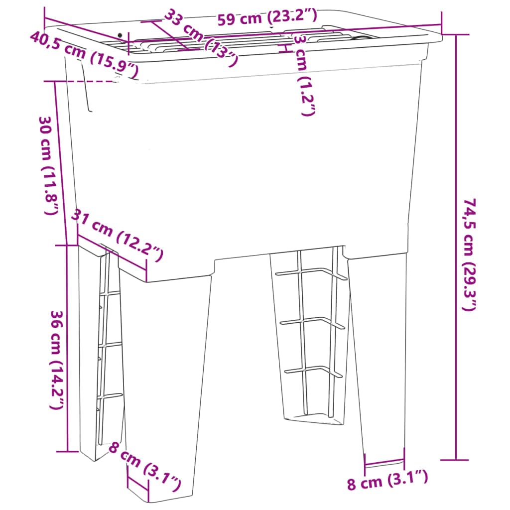 vidaXL Bac à Linge Gris 59x41x75 cm Résine, Évier Utilitaire Autoportant