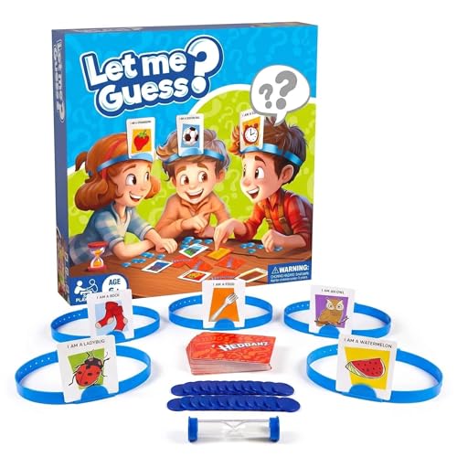 Falafoty What Am I Game Let Me Guess! Family Fun Quiz Game with New Cards & Headbands Picture Guessing Who Card Game Family Board Game for After Dinner Party Travel Pocket Game for Kids Adult (Blue)