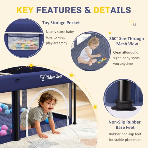 Image of TOREVSIOR Foldable Baby Playpen with Mat, 50 inchx50 inch Collapsible Play Pen for Babies and Toddlers, Indoor & Outdoor Kids Safety Play Pen, Portable Play Yard, Foldable Baby Playpen with 50 Ocean Balls