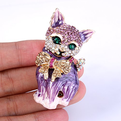 Image of EVER FAITH Austrian Crystal Lovely Plump 3D Bowknot Cat Brooch Enamel Pet Animal Kitten Brooches Dress Suit Sweater Scarves Accessoriesfor Women