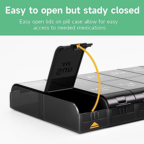 Image of 7 Day Extra Large Pill Organizer 2 Times a Day, Weekly Pill Box Twice a Day, XL AM PM Pill Case, Oversized Daily Medicine Organizer for Vitamin, Big Pill Container (Black) | Easy-Open,High-Capacity,Long-Lasting,Senior-Friendly,AM /PM,Weekly-Tracking,BPA-Free,Long-Lasting