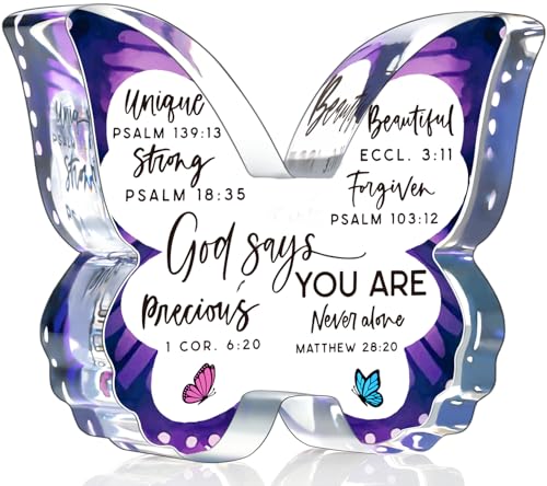Christian Gifts Religious Gifts for Women Birthday, Inspirational Gifts Faith Keepsakes Spiritual Gifts for Friend Mom Sister, Unique Pastor Butterfly Gifts Prayer Room Decorative Signs Plaques