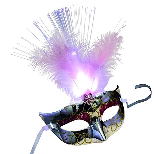 Erthome 1 x Femme vénitien LED Fibre Masque Masquerade Fancy Dress Party Princesse masques de plumes, Silver, 36*19cm Cover