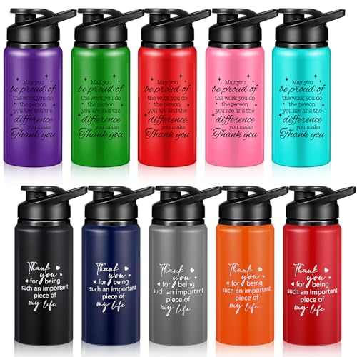 Bokon 10 Pack Thank You Gifts Bulk Water Aluminum Water Bottles 17oz