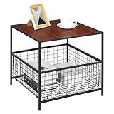 SUPER DEAL 2 Tier Side Table with Mesh Basket, 20 inch Square End Table Nightstand for Bedroom Living Room, Mini Fridge Stand Printer Stand for Office, Red Mahogany Wood Grain
