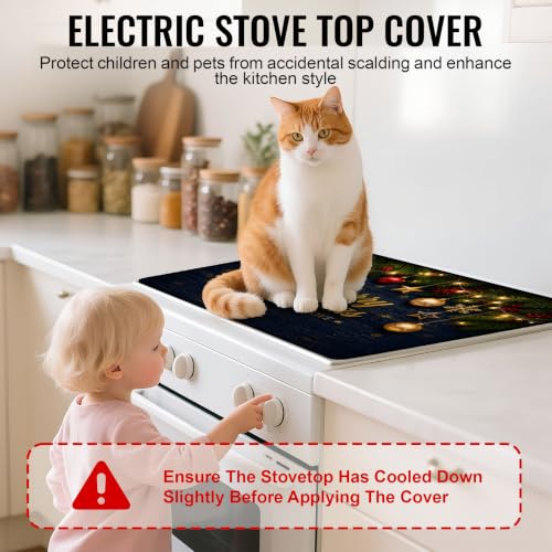 Image of NYZE Christmas Stove Top Cover for Electric Stove, Glass Stove Top Cover, Heat Resistant Glass Stovetop Protector, Kitchen Decor, Dish Drying Mats Cover for Washer Ceramic Top, 28.5x20.5 in