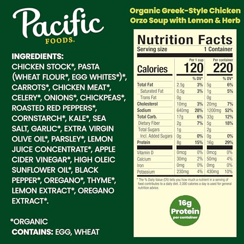 Image of Pacific Foods Organic Greek-Style Chicken Orzo Soup With Lemon and Herb, 16.1 oz Can