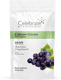 Celebrate Vitamins Bariatric 500mg Calcium Citrate Soft Chews with 500 IU Vitamin D3 – Essential for Gastric Bypass Patients & Bone Health - Sugar & Gluten Free, Grape (90 Chews)