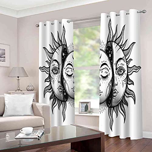 Rideaux salon imprimé 3D soleil design moderne noir et blanc - 3