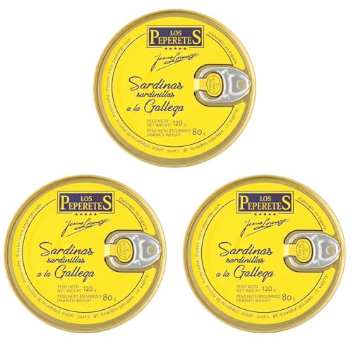 LOS PEPERETES x3 Lata Sardinillas a la Gallega 120 g | Sardinas Pequeñas Gourmet Gallegas | Conserva Artesanal en Salsa Tradicional con Aceite de Oliva y Pimentón | Sabor Auténtico del Atlántico